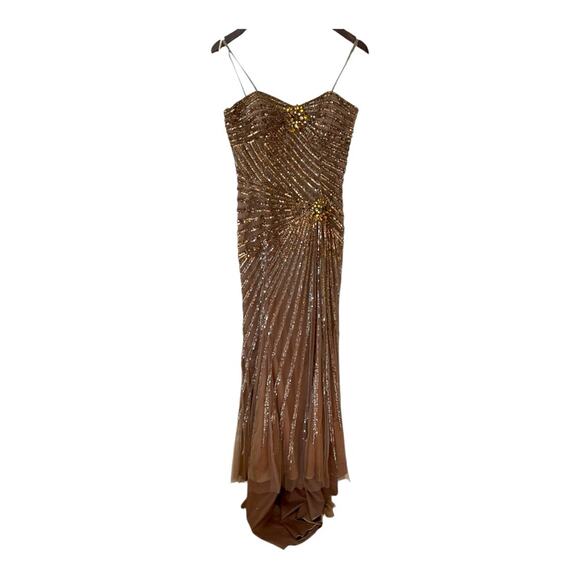 JOVANI art deco beaded bronze gown with train - Picture 1 of 9
